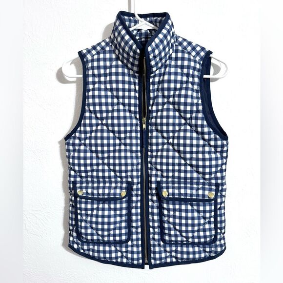 J. Crew Quilted Excursion Vest in navy and white gingham, size XXS - Picture 1 of 11